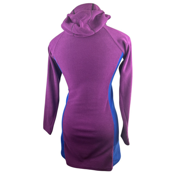 Melanzana Hooded Micro Grid Fleece Dress Hoody Purple & Blue Women’s Size Small - Picture 10 of 16